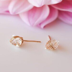 14k gold-wrapped Herkimer diamond stud earrings